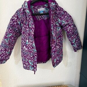 Columbia Purple Floral Puffer Jacket with Aqua Accents